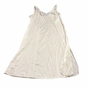 70s/80s European Vintage Triumph Silky Lace Bust Split Hem Slip Dress Ivory M/L